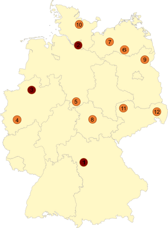 Sitz des Projektträgers und der Fachpartner sowie die Lage der Projektgebiete