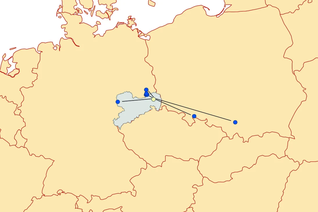 Beringungsorte von Großmöwen, welche an der Deponie Droben abgelesen wurden.
